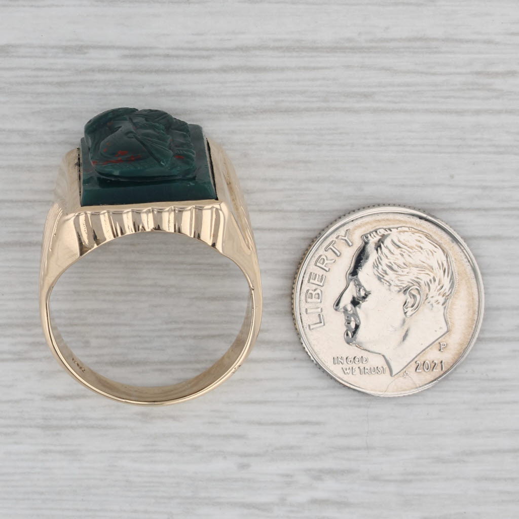 Gray Vintage Bloodstone Carved Soldier Cameo Ring 10k Yellow Gold Size 8.5