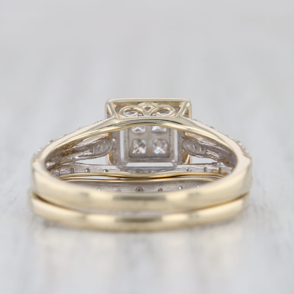 0.25ctw Diamond Halo Engagement Ring Wedding Band Bridal Set 10k Gold Size 7