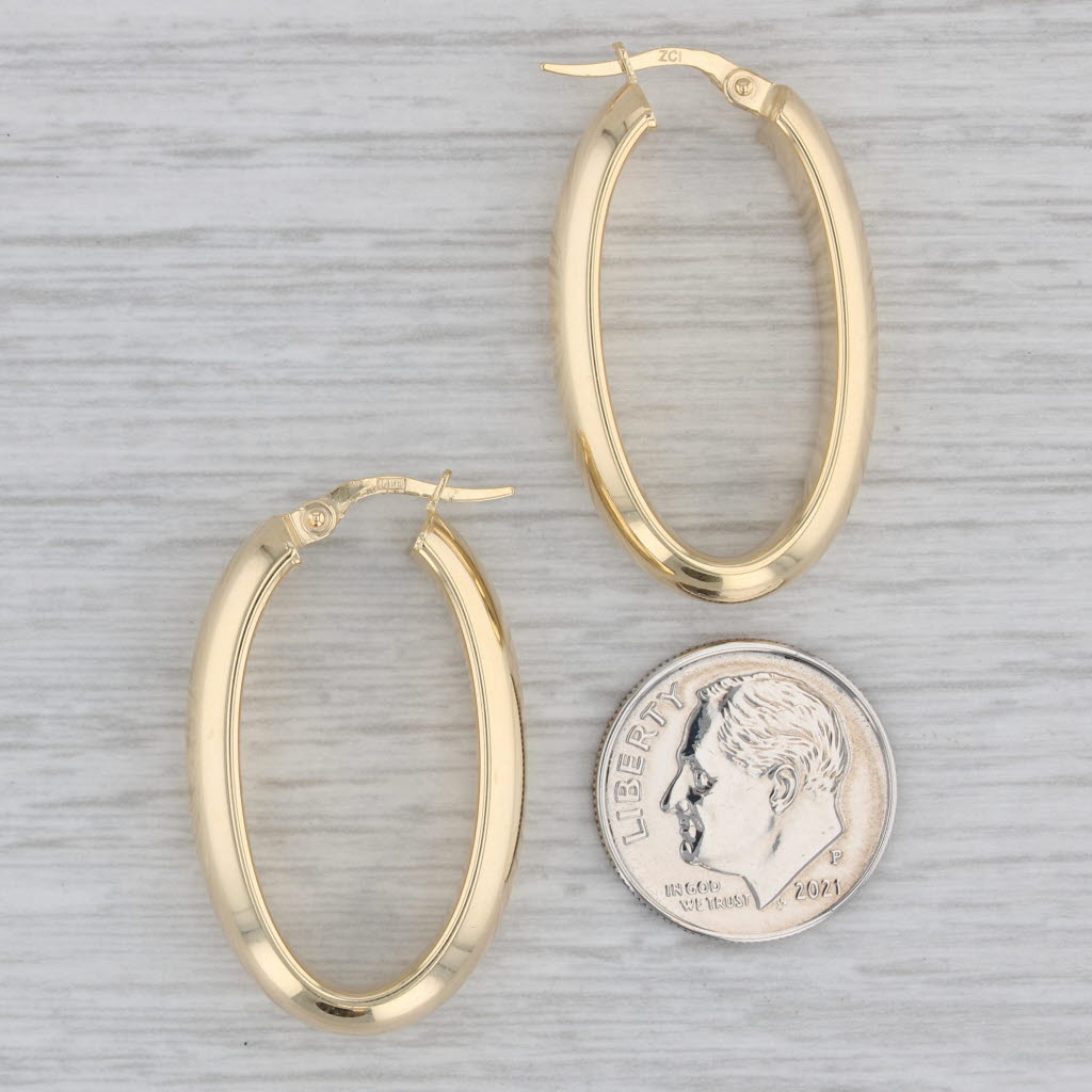 Gray New Oval Hoop Earrings 14k Yellow Gold Pierced Snap Top Hoops