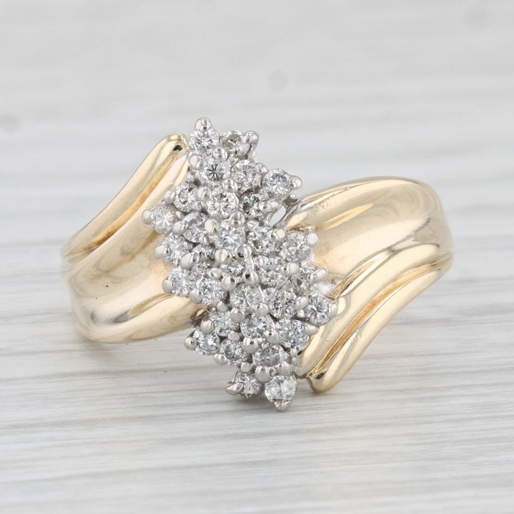 Light Gray 0.33ctw Diamond Cluster Bypass Ring 10k Yellow Gold Size 7
