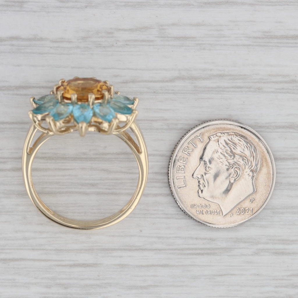 Gray 3.46ctw Blue Apatite Orange Citrine Flower Ring 10k Yellow Gold Size 7 Cocktail