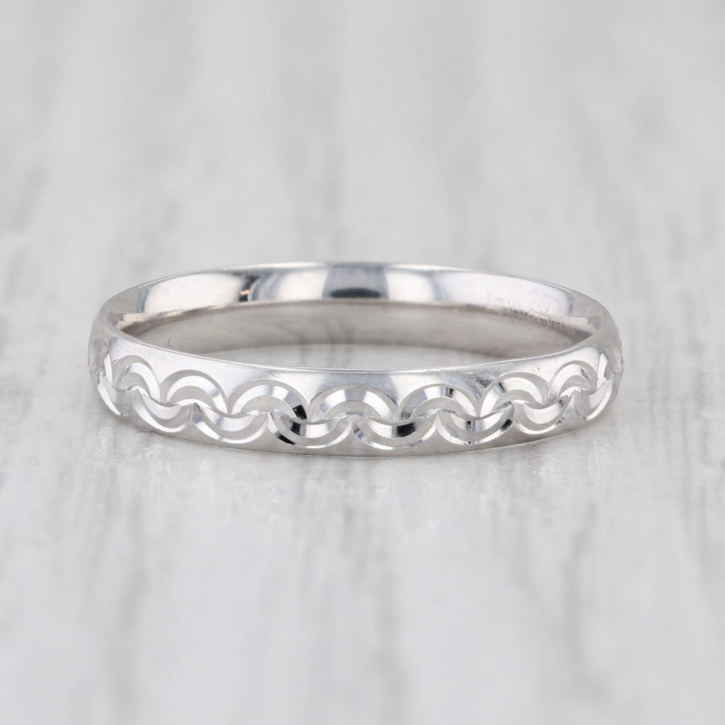 Swirl Pattern Band 14k White Gold Size 5-5.25 Stackable Wedding Ring