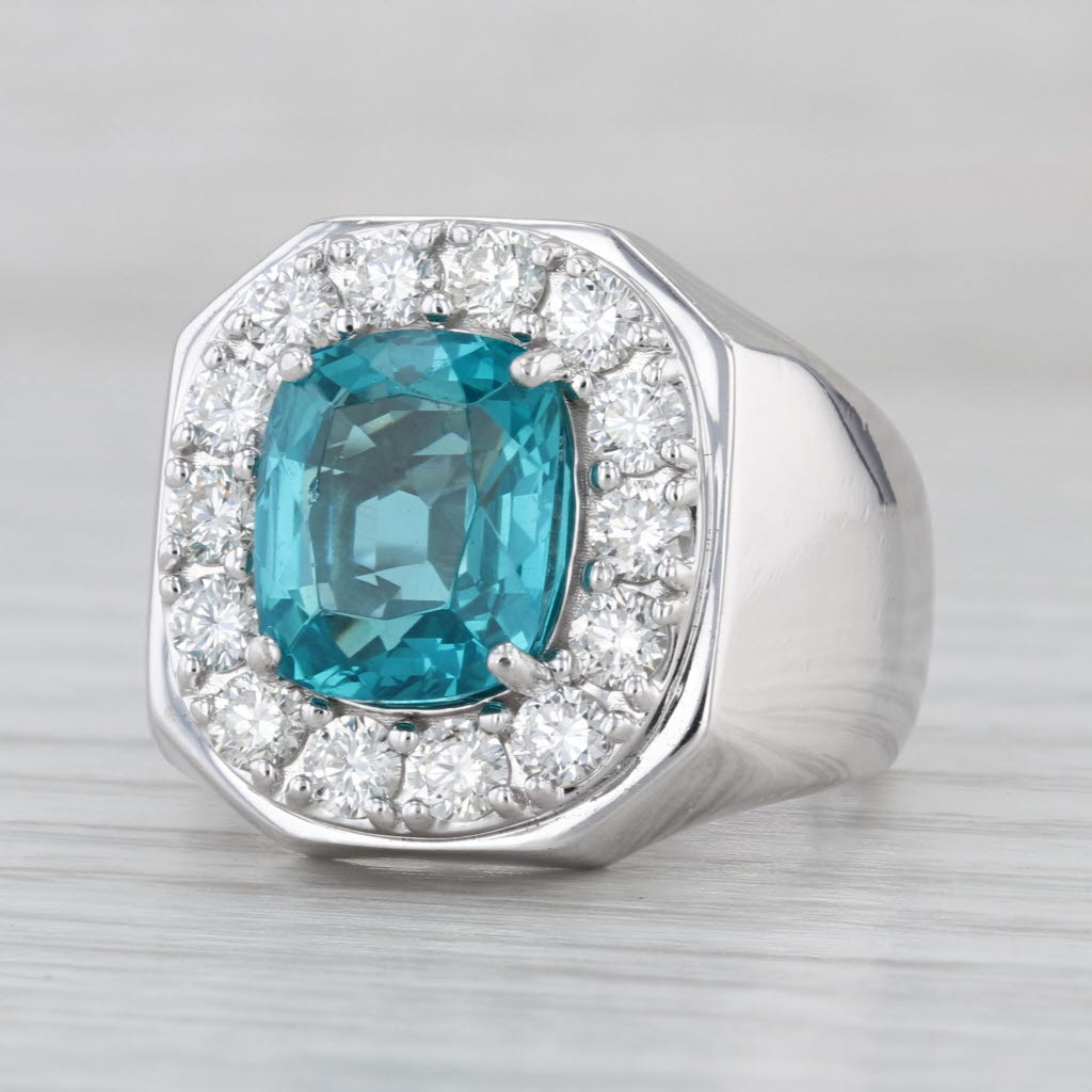 Teal Glass 1.26ctw Diamond Halo Ring 14k White Gold Size 8.25