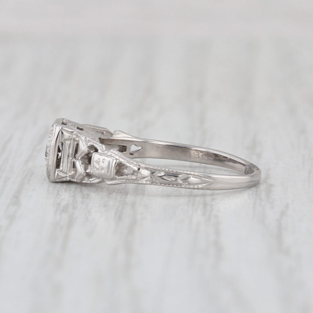 Vintage 0.14ct Transitional Cut Diamond Engagement Ring 18k White Gold Size 5