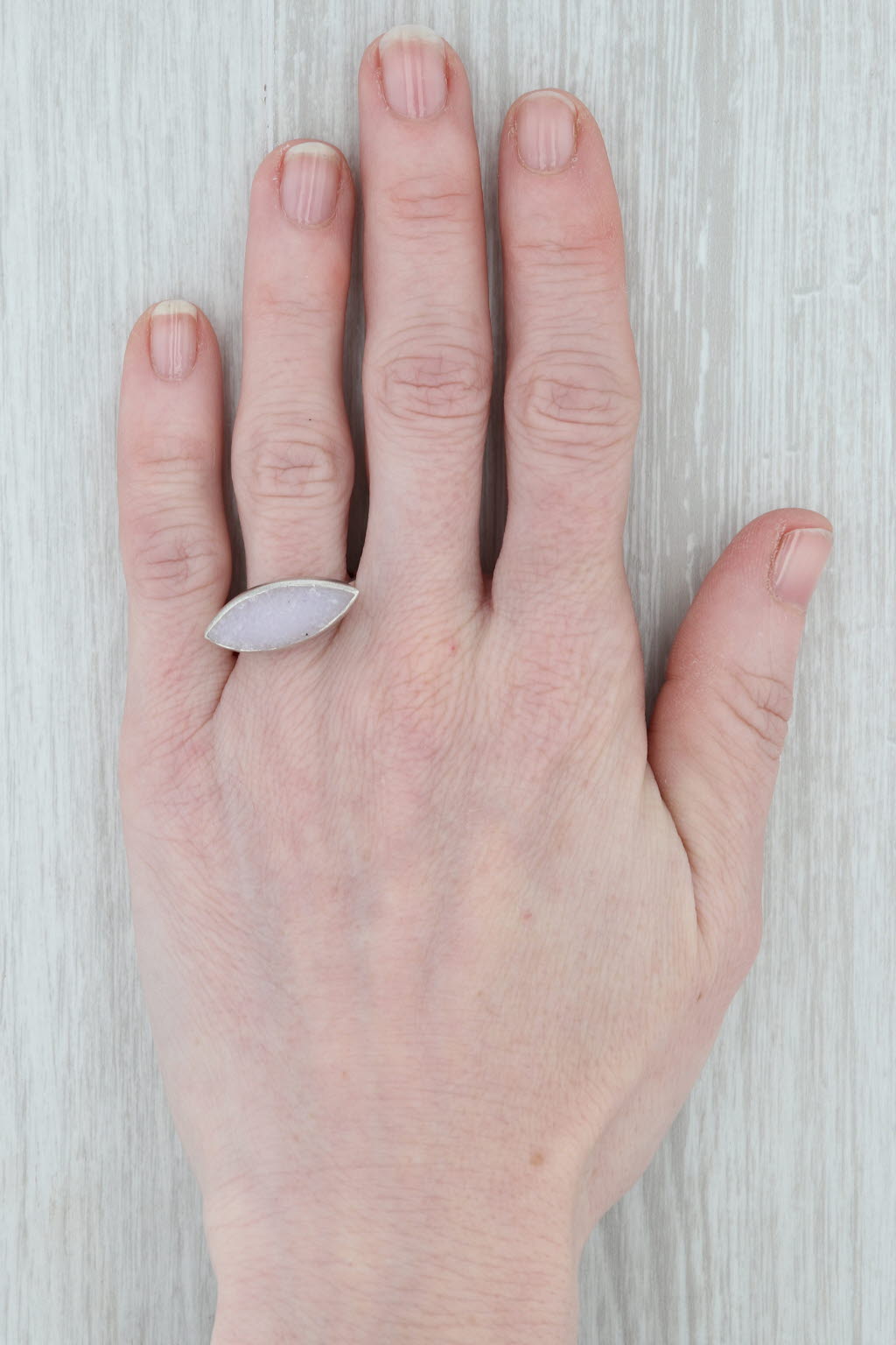 New Nina Wynn White Druzy Quartz Sterling Silver Statement Ring Size 7.25