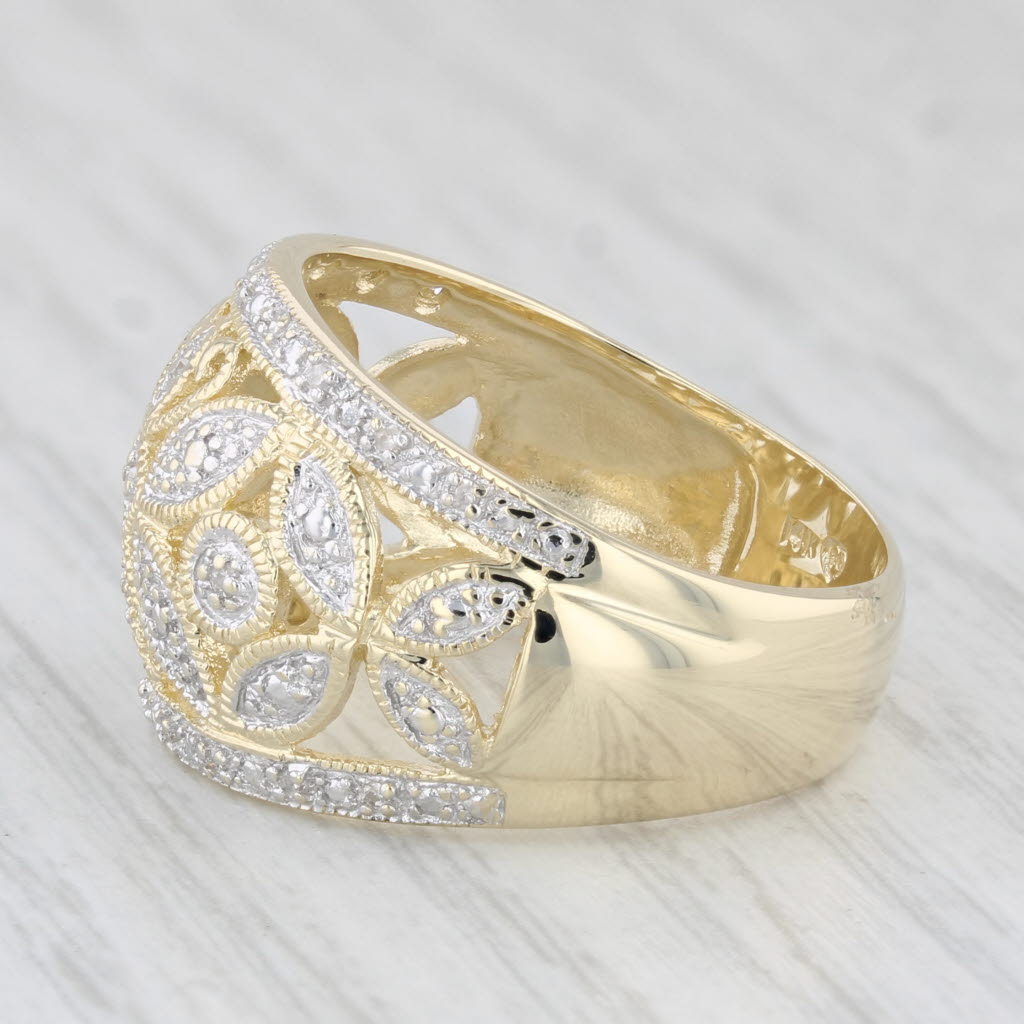 Light Gray Diamond Flower Ring 14k Yellow Gold Size 9 Floral Cocktail