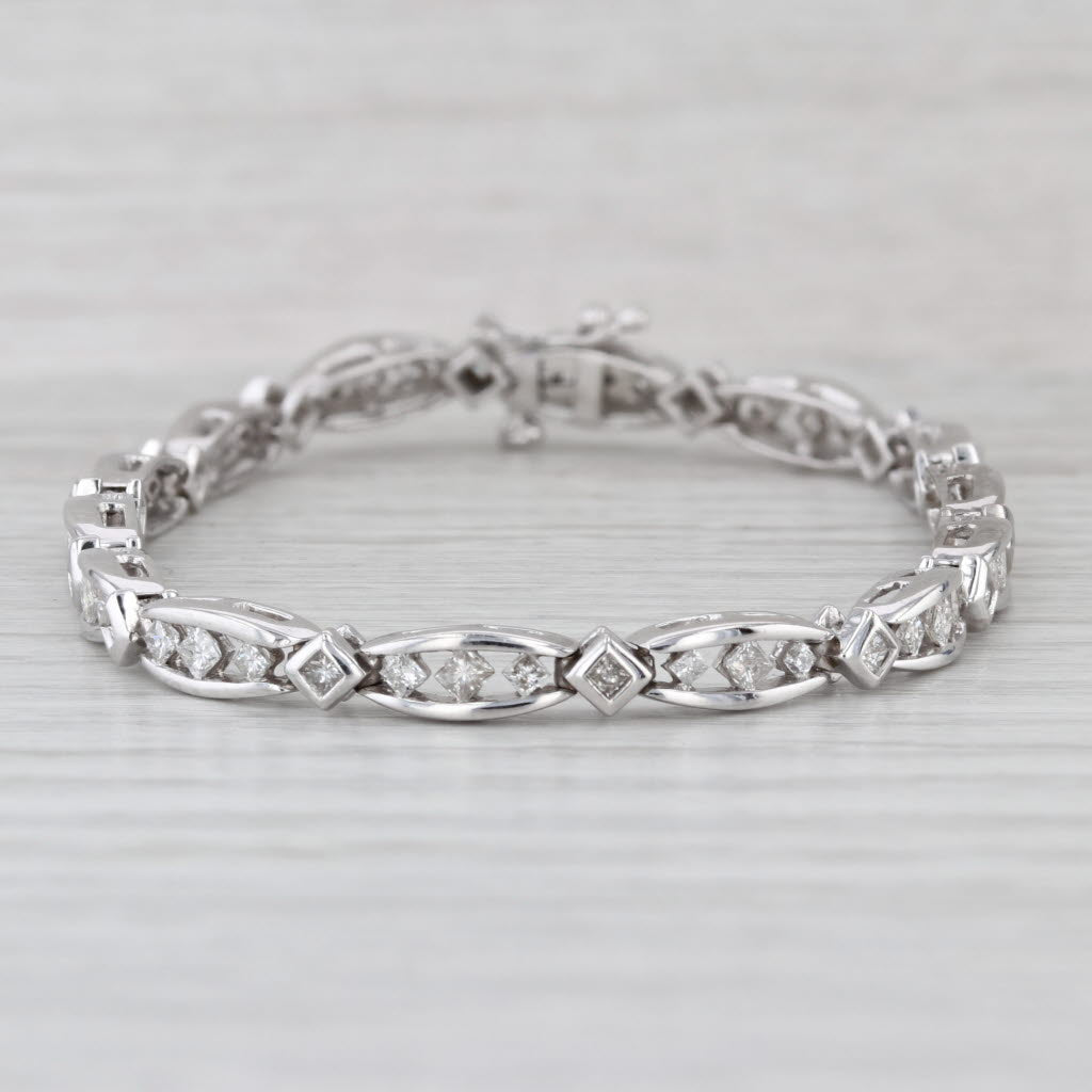 1.92ctw Diamond Bar Link Tennis Bracelet 14k White Gold 6.75" 4.4mm