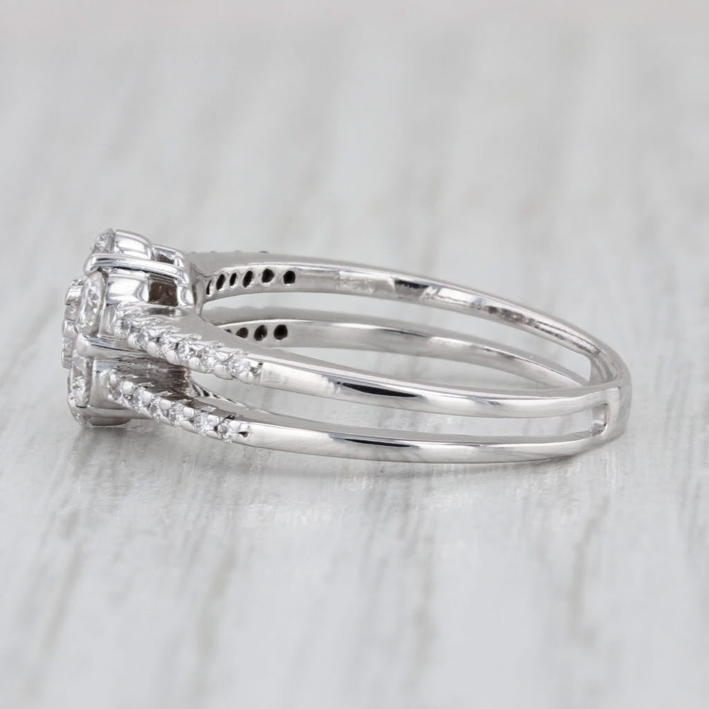 0.83ctw Diamond Flower Cluster Engagement Ring 14k White Gold Size 7.75