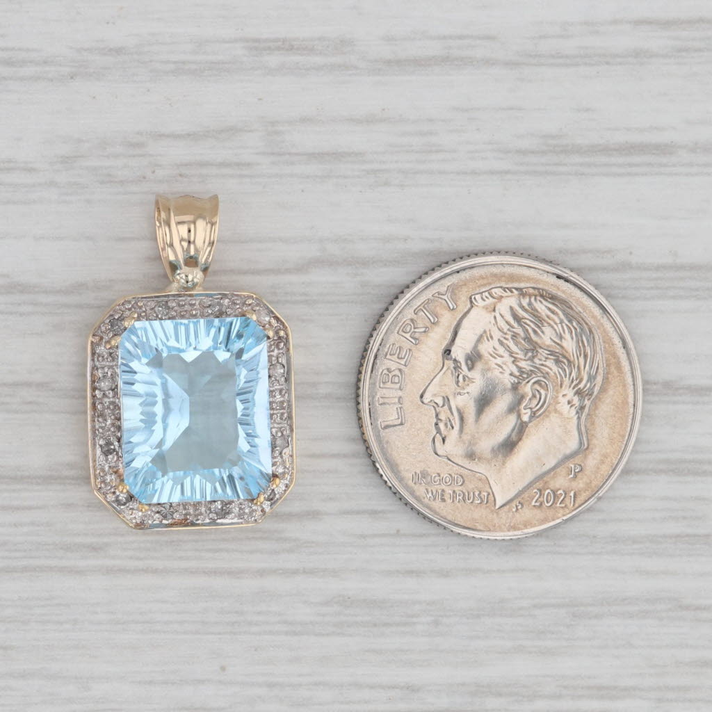 Gray 5.85ctw Blue Topaz Diamond Halo Pendant 10k Yellow Gold