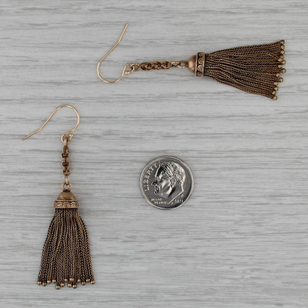 Victorian Tassel Dangle Earrings 14k Yellow Gold Hook Posts Convereted Fobs