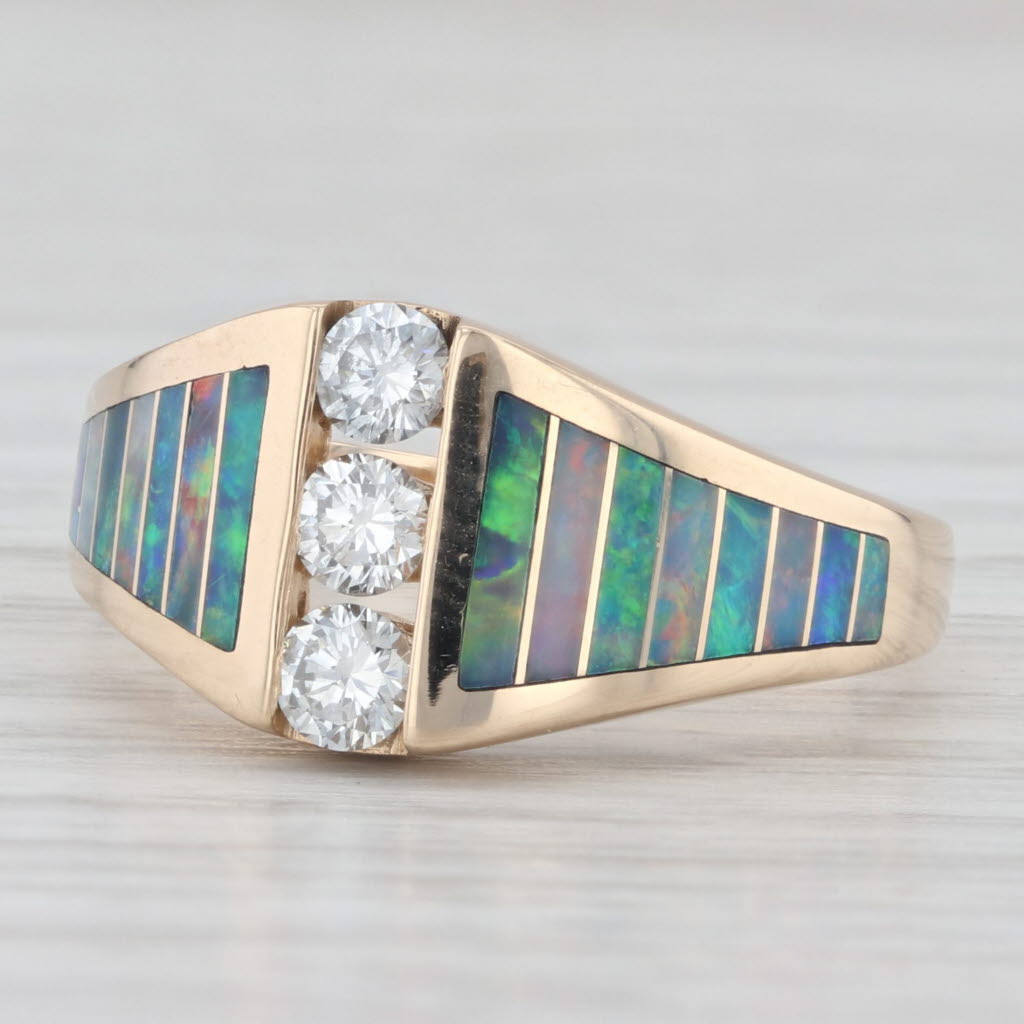 Light Gray Kabana 0.30ctw Diamond Opal Mosaic Ring 14k Yellow Gold Size 6