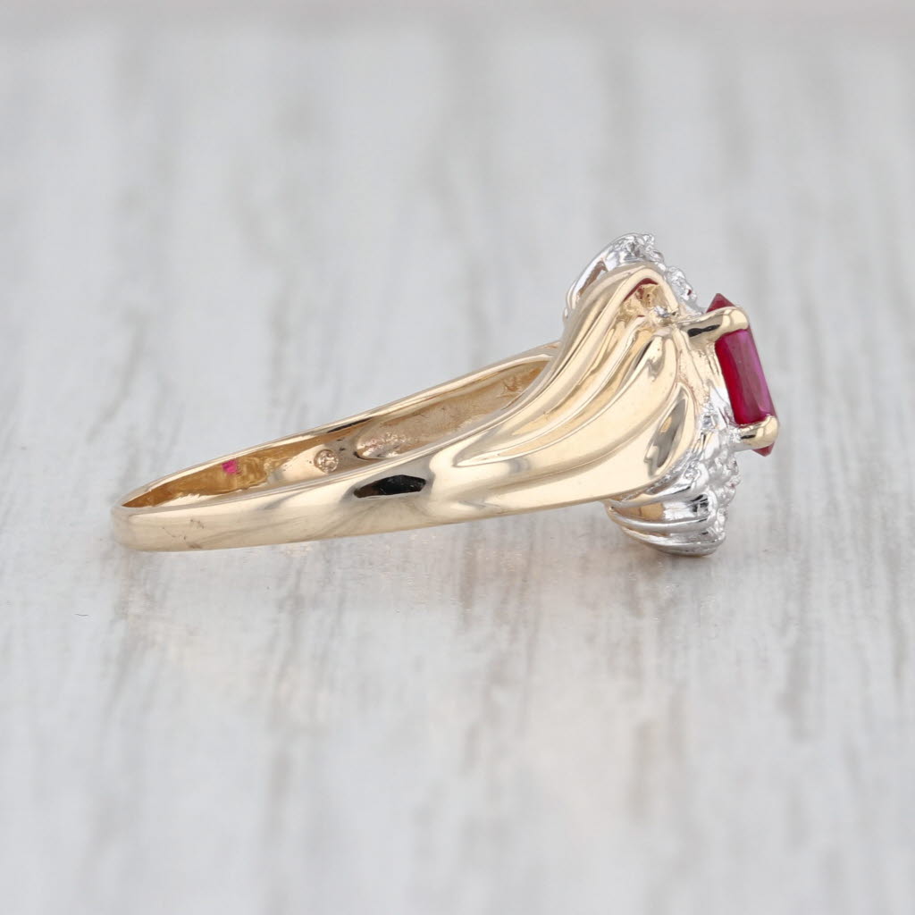 0.70ct Lab Created Ruby Diamond Bypass Ring 10k Yellow Gold Size 6.5