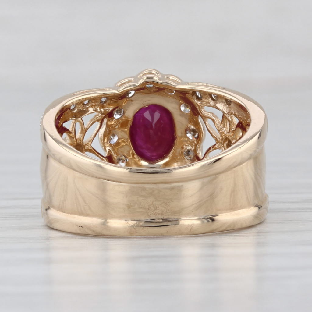 1.12ctw Ruby Diamond Halo Ring 14k Yellow Gold Size 7.25-7.5 Flower Accents