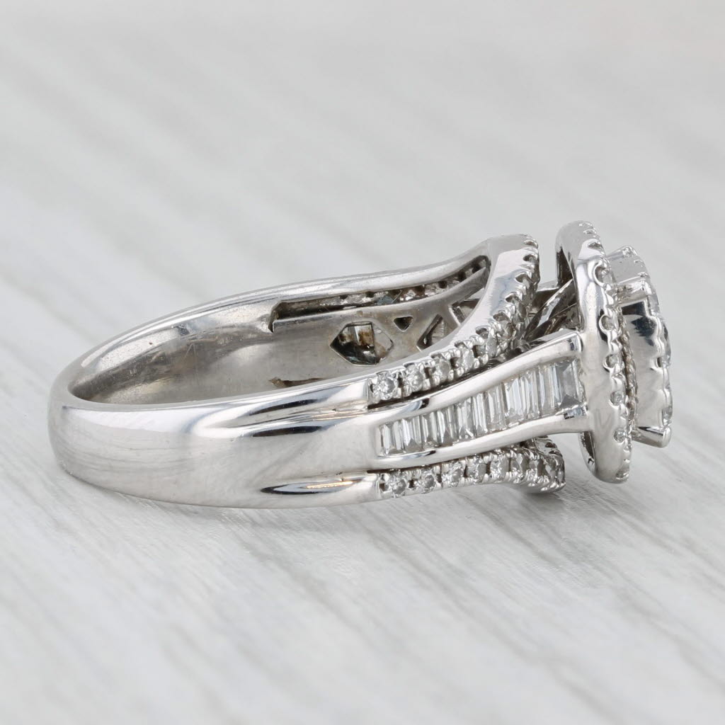 Light Gray 1.26 Diamond Cluster Halo Engagement Ring 14k White Gold Size 7 IGI Card