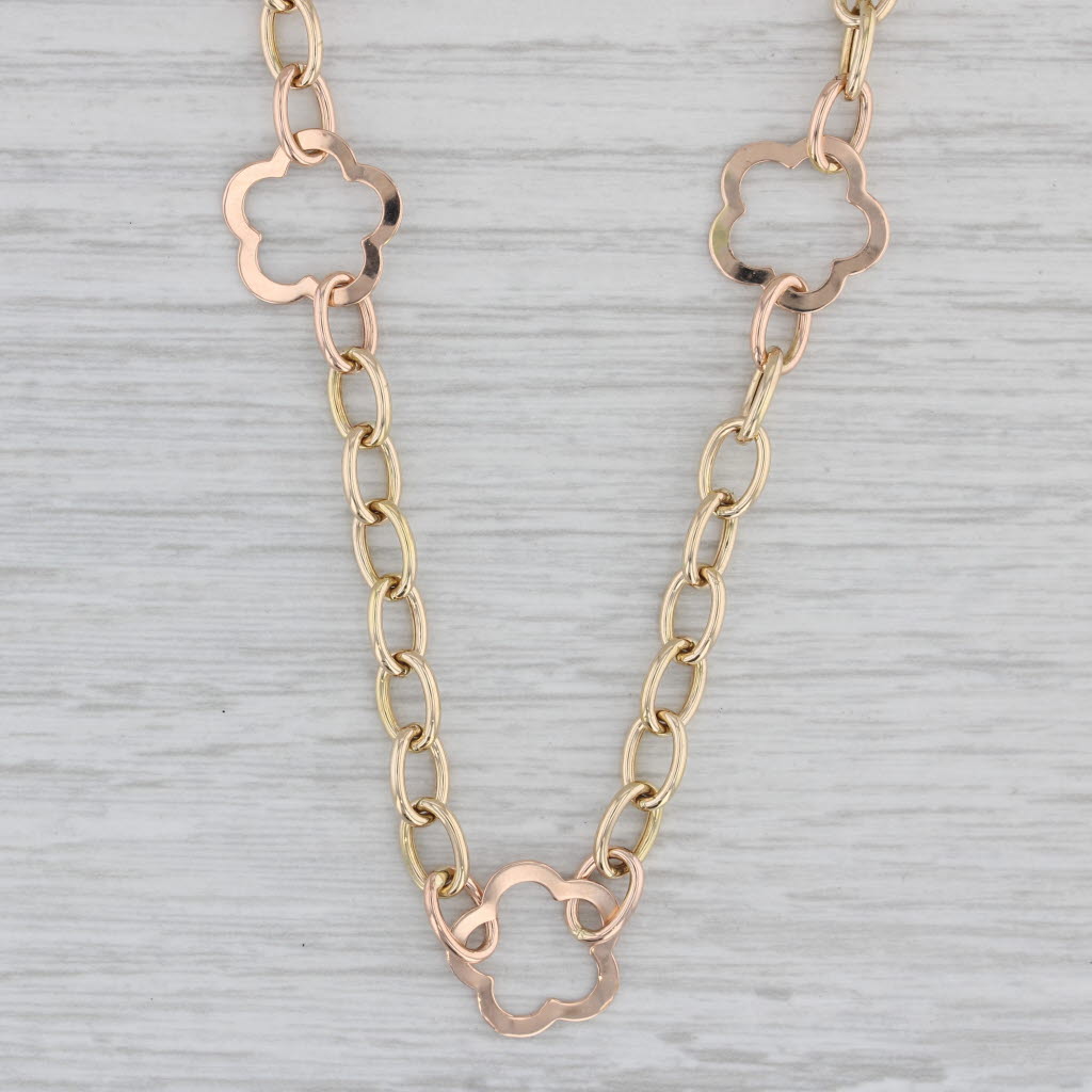 Gray Flower Station Necklace 14k Yellow Gold 16.5" Cable Chain