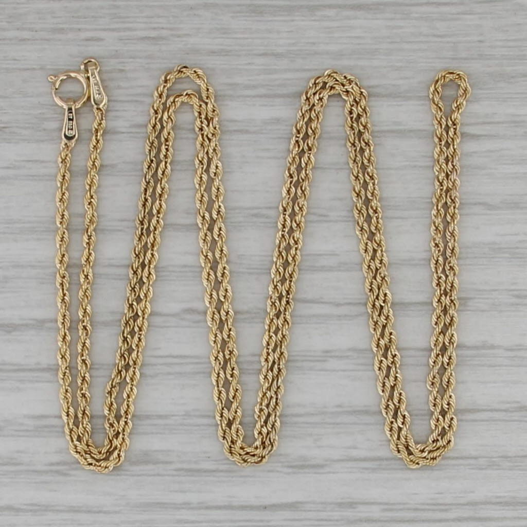 24" 1.6mm Rope Chain Necklace 14k Yellow Gold Italy