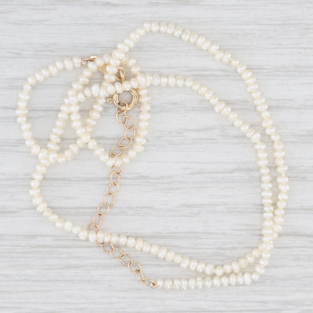 Light Gray Baroque Pearl Single Bead Strand Necklace 14-16" 14k Yellow Gold Adjustable