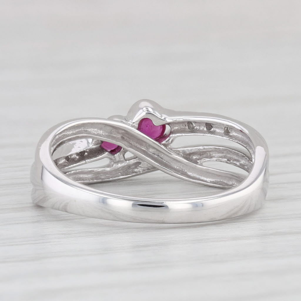Light Gray 0.14ctw 2-Heart Ruby Diamond Ring 10k White Gold Size 6.5 Bypass
