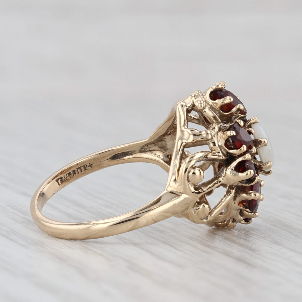 Light Gray 1.60ctw Garnet Cluster Halo Opal Ring 10k Yellow Gold Size 6.25