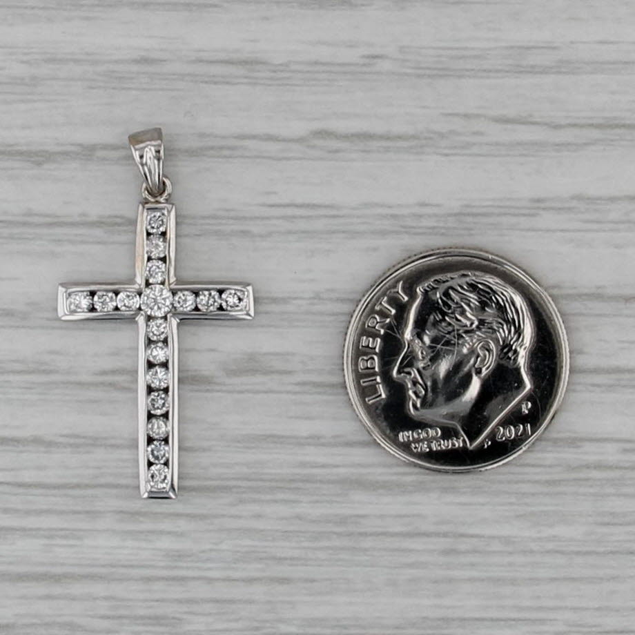 0.45ctw Diamond Cross Pendant 14k White Gold Estate Religious Jewelry