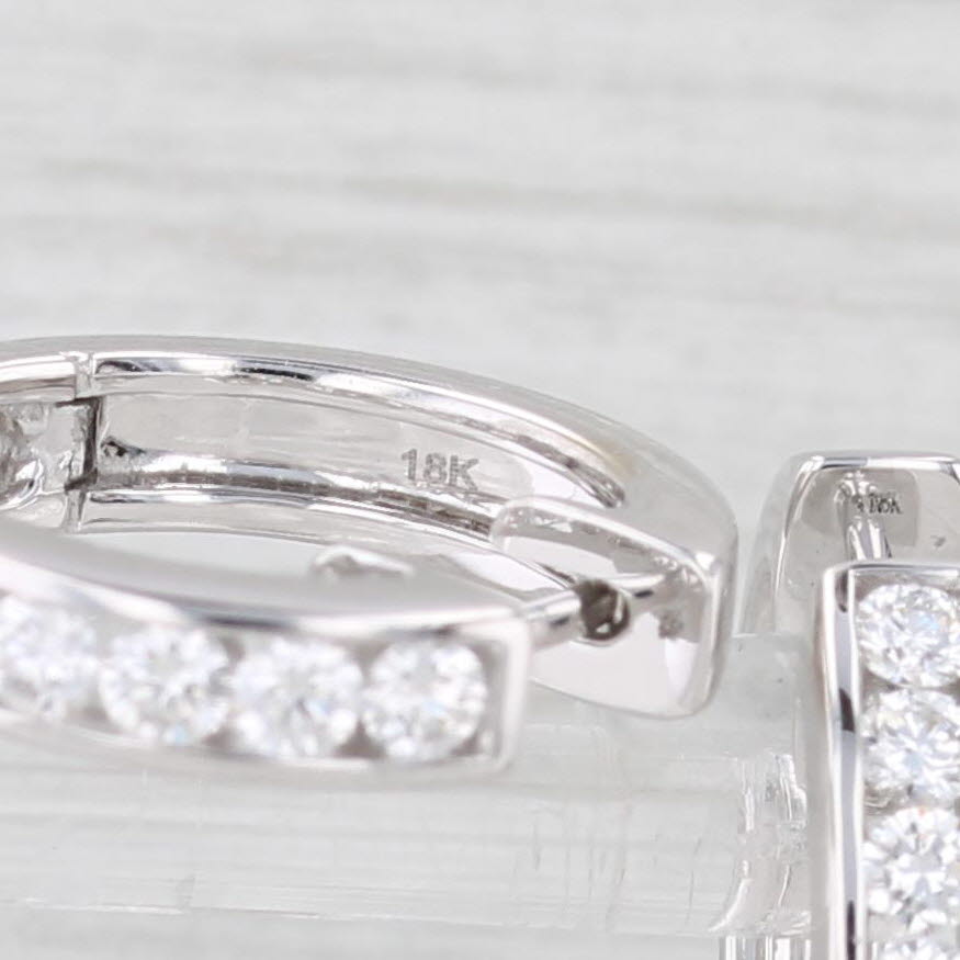 Light Gray 0.90ctw Diamond Hoop Huggie Earrings 18k White Gold Snap Top Round Hoops