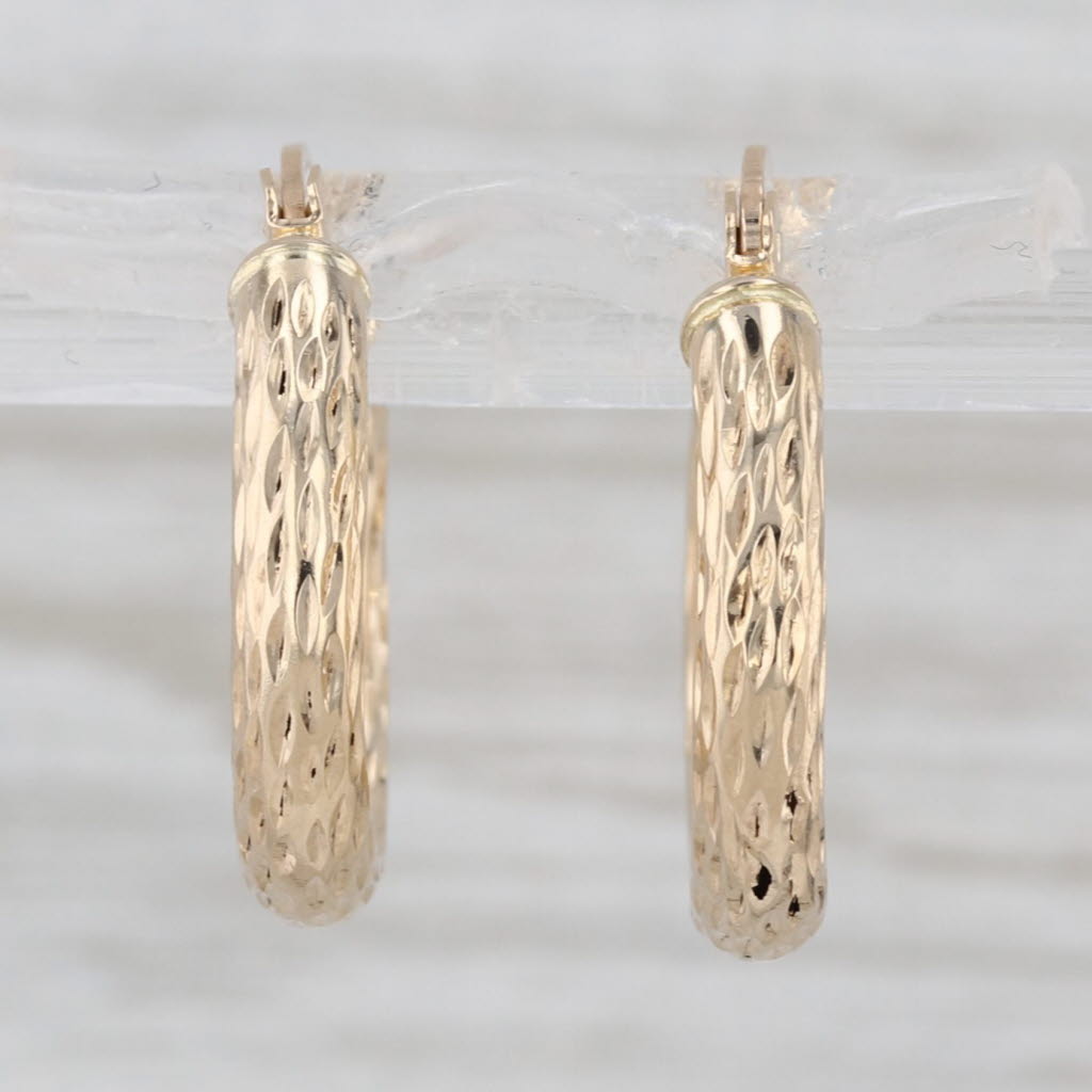 Textured Hoop Earrings 10k Yellow Gold Snap Top Round Hoops