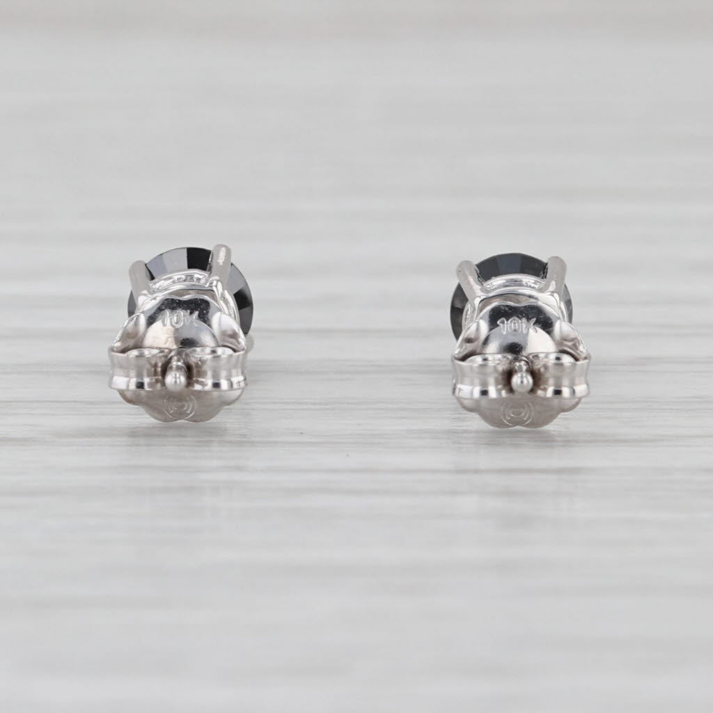 1.37ctw Black Diamond Stud Earrings 10k White Gold Round Solitaire Studs