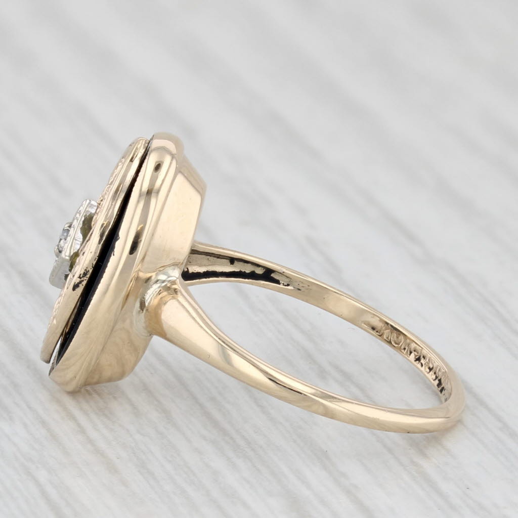 Light Gray Vintage Onyx Signet Ring 10k Yellow Gold Diamond Accent