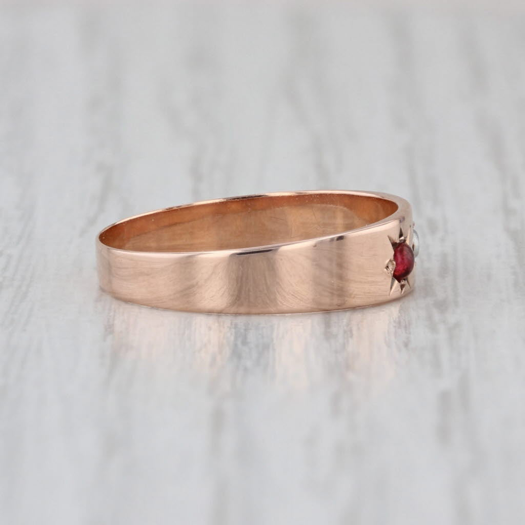 Antique Simulated Pearl Red Glass Ring 8k Rose Gold Size 6.25-6.75
