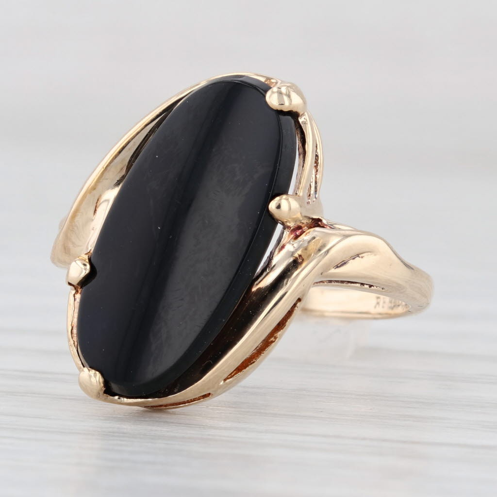 Onyx Oval Solitaire Ring 10k Yellow Gold Size 7 Bypass