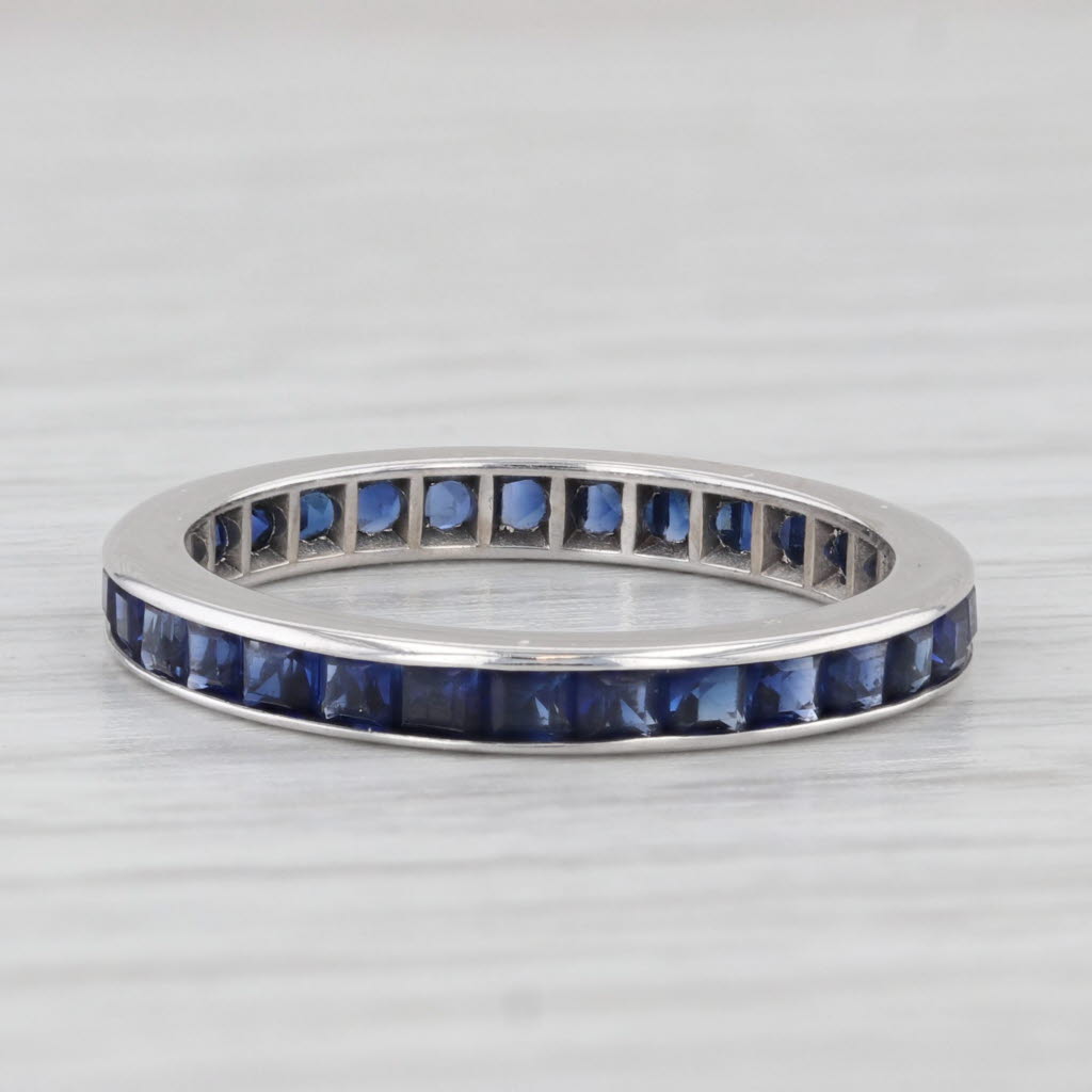 Light Gray Lab Created Blue Sapphire Eternity Band 14k White Gold Stackable Wedding Ring