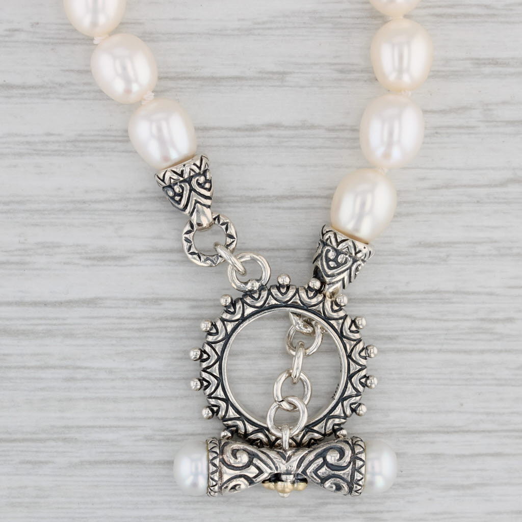 Gray Barbara Bixby Cultured Pearl Necklace Sterling Silver 18k Gold Toggle Clasp