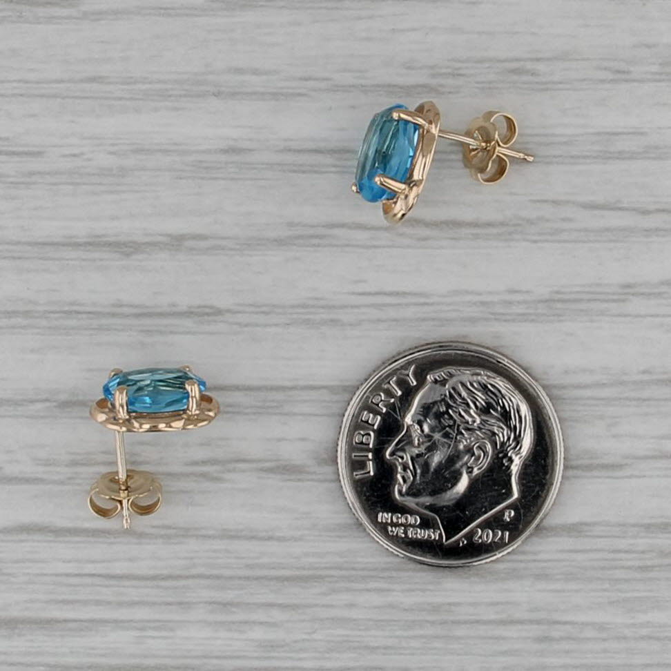 3.18ctw Blue Topaz Stud Earrings 14k Yellow Gold Solitaire Studs