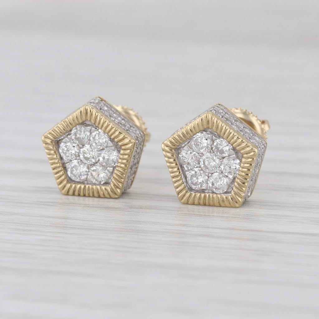 0.64ctw Diamond Cluster Halo Stud Earrings 10k Yellow Gold Screw Back Studs