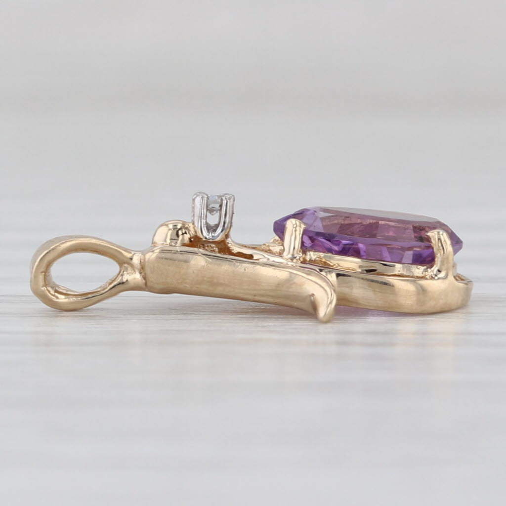 1.10ct Pear Amethyst Pendant 14k Yellow Gold Diamond Accent Teardrop
