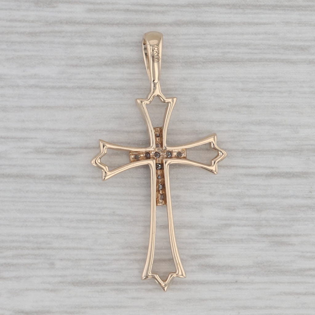 Gray Diamond Accented Cross Pendant 10k Yellow Gold Small Drop