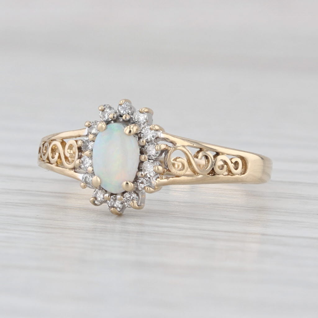 Opal Oval Cabochon Diamond Halo Ring 14k Yellow Gold Size 8