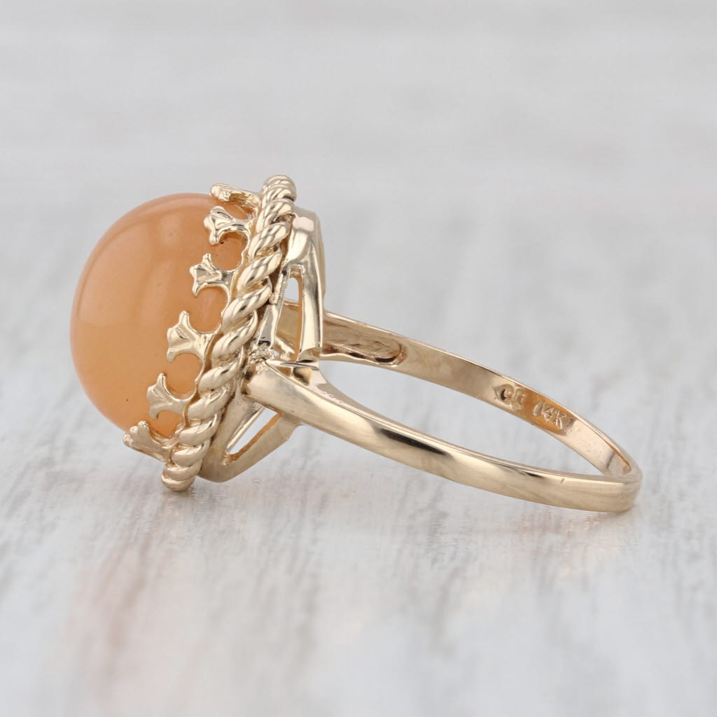Orange Moonstone Cabochon Ring 14k Yellow Gold Size 8