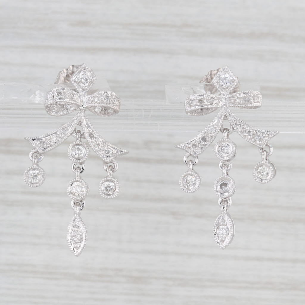 Light Gray 0.25ctw Diamond Bow Drop Earrings 14k White Gold