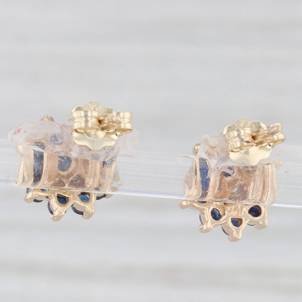 Light Gray 0.42ctw Blue Sapphire Diamond Flower Stud Earrings 10k Yellow Gold