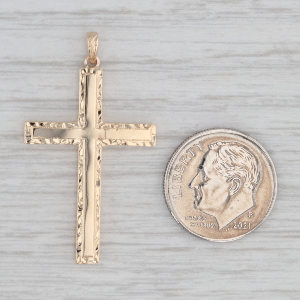 Gray Ornate Framed Cross Pendant 14k Yellow Gold Religious Jewelry