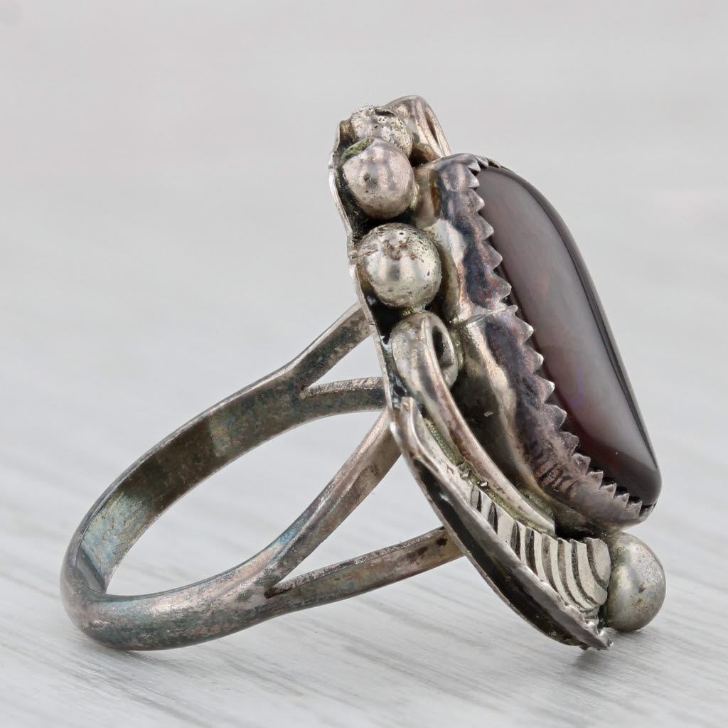 Baroque Fire Agate Ring Sterling Silver Vintage SE Lee Navajo Native American