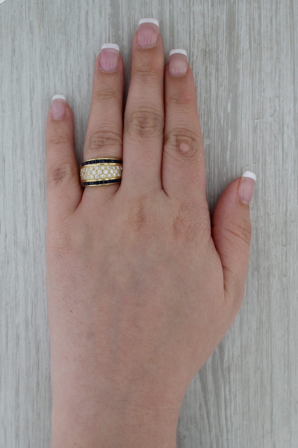 1.87ctw Pave Diamond Blue Sapphire Pave Ring 18k Yellow Gold Size 6.75