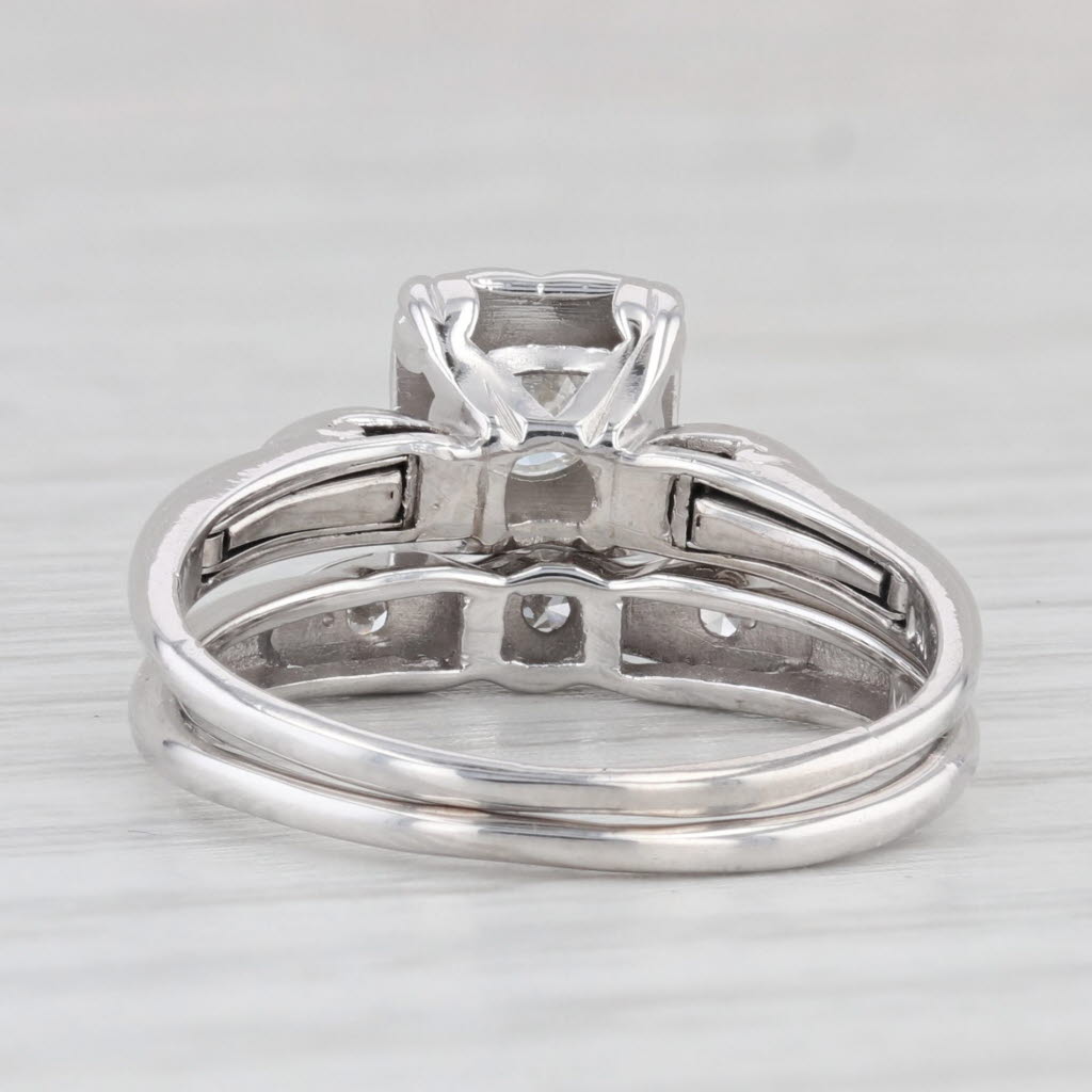 Light Gray Vintage 0.49ctw Diamond Engagement Ring Wedding Band Bridal Set 14k White Gold