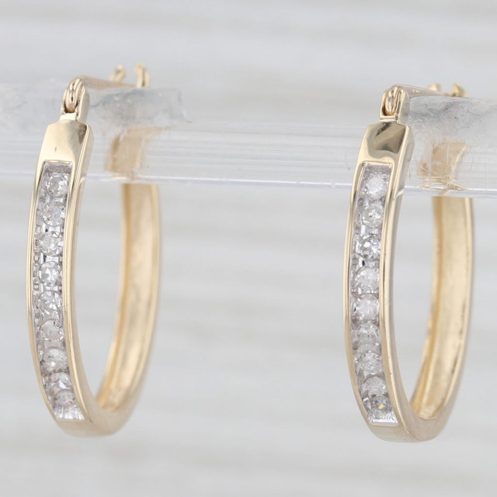 Light Gray 0.18ctw Diamond Hoop Earrings 10k Yellow Gold Snap Top Round Hoops