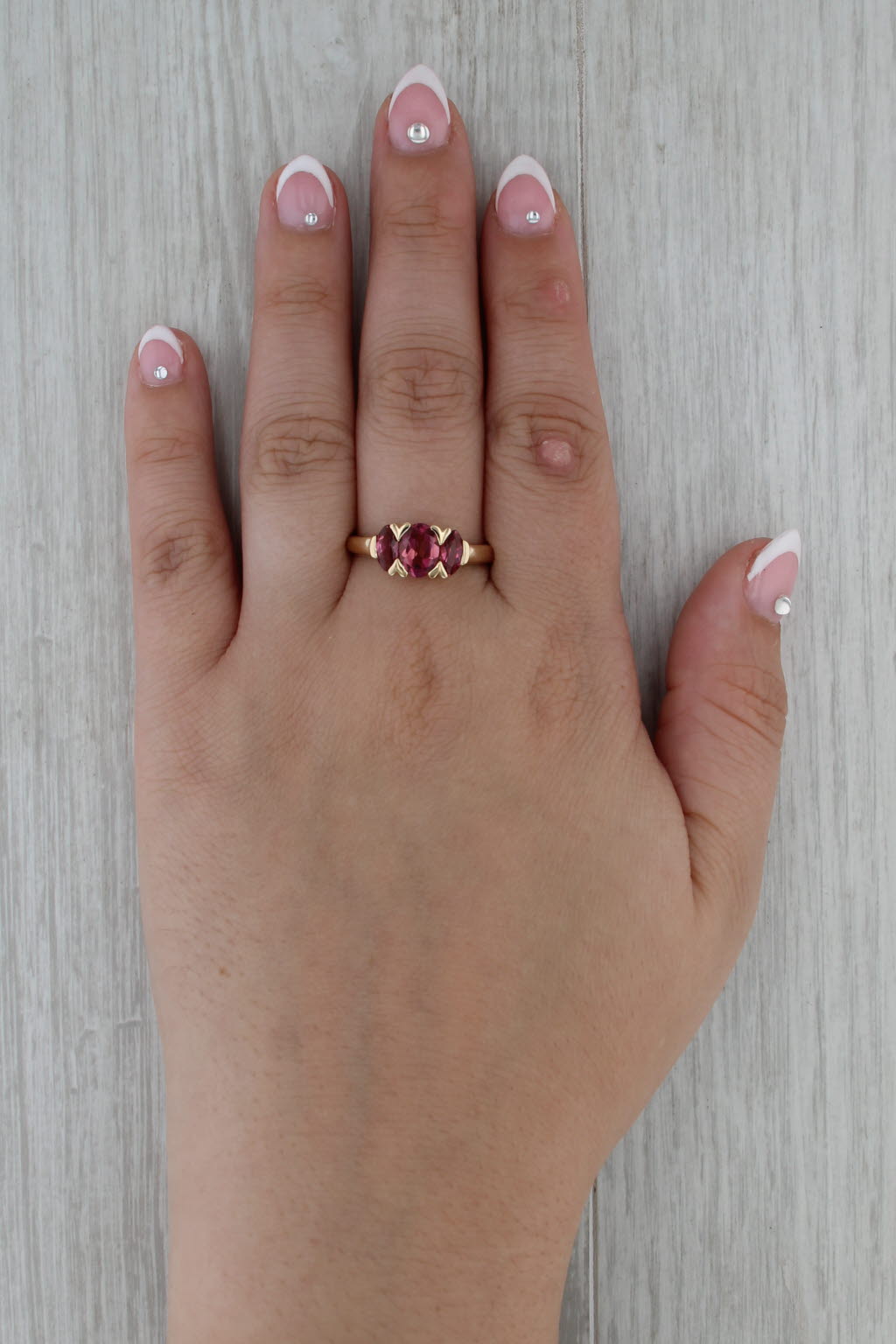 1.68ctw Pink Tourmaline 3-Stone Ring 14k Yellow Gold Size 10