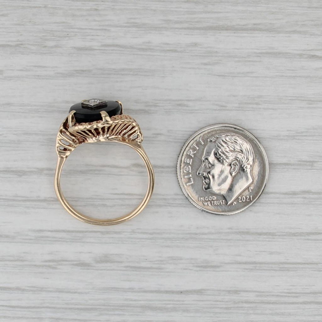 Vintage Onyx Signet Ring 10k Yellow Gold Size 6.25 Diamond Accent