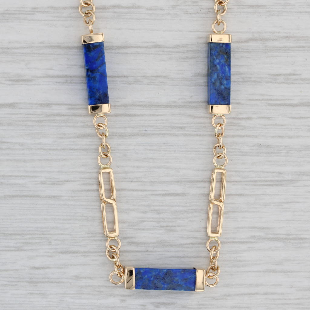 Gray Vintage Lapis Lazuli Blue Stone Necklace 14k Yellow Gold 24.5" 4.6mm