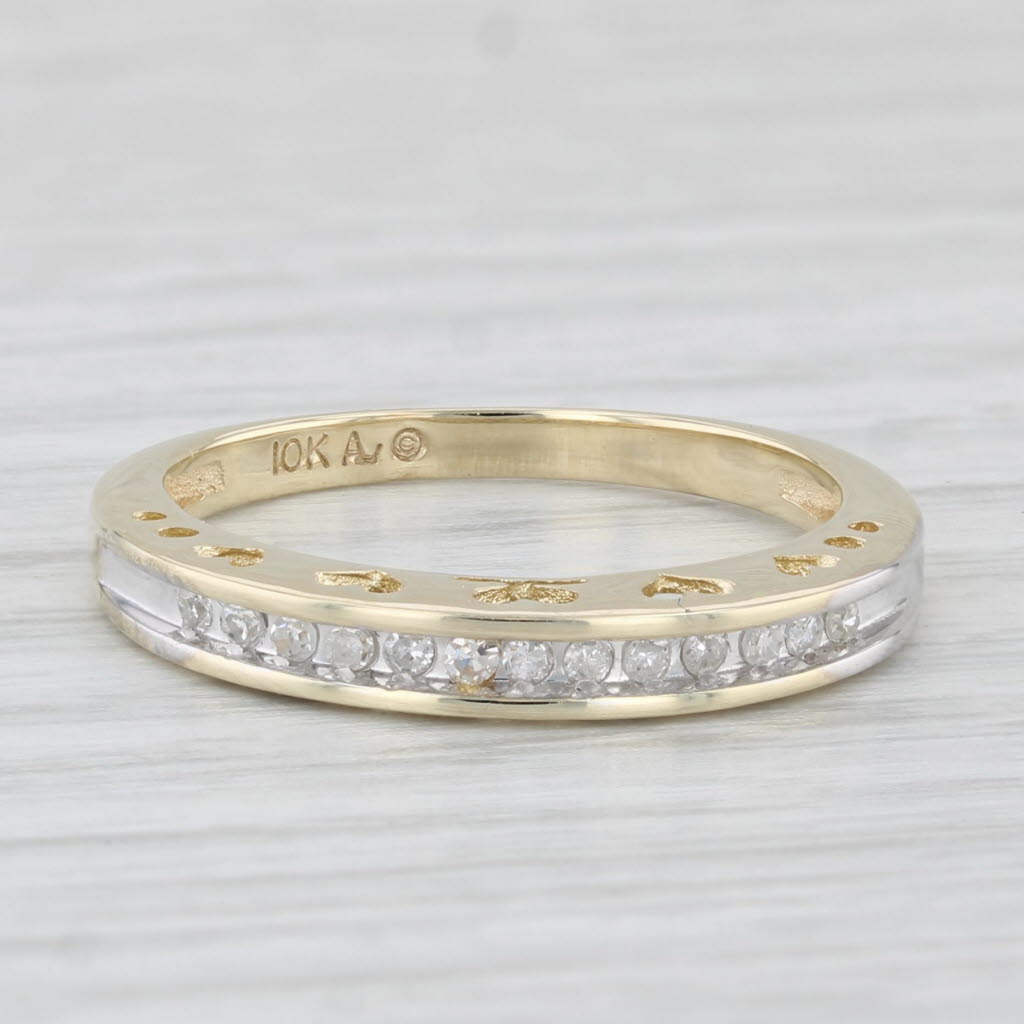 Light Gray 0.10ctw Diamond Wedding Band 10k Yellow Gold Sz 6.5 Stackable Ring Heart Bridge