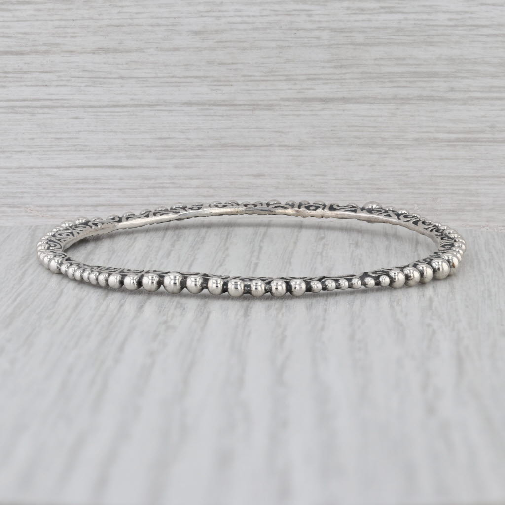 Ornate Bead Accented Bangle Bracelet Sterling Silver 8.25" 3.2mm Stackable